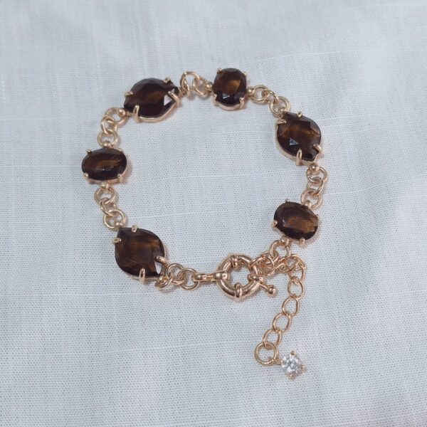 CONJUNTO PULSEIRA E BRINCOS MARROM PEDRAS - BANHADO À OURO 18 K - Imagem 3