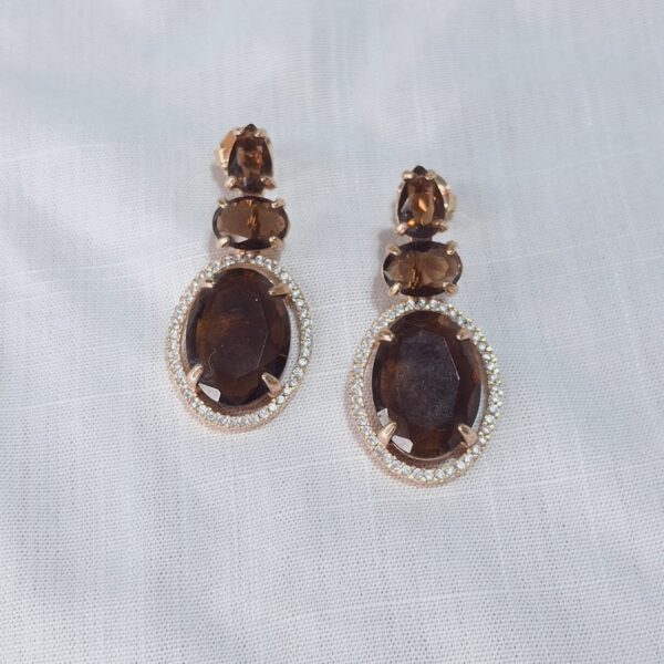 CONJUNTO PULSEIRA E BRINCOS MARROM PEDRAS - BANHADO À OURO 18 K - Imagem 2