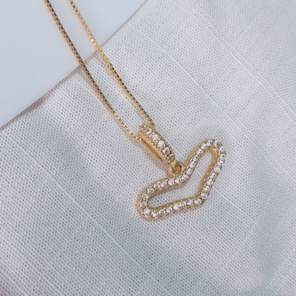 CONJUNTO COLAR E BRINCOS CORAÇÃO ZIRCÔNIA - BANHADO À OURO 18 K - Imagem 2